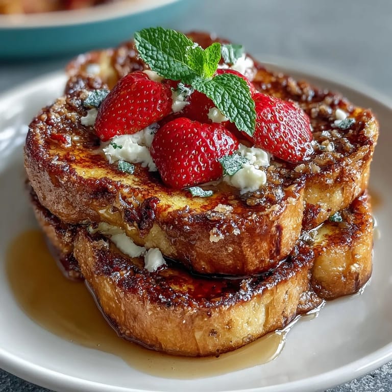 Baked Strawberry French Toast Casserole featuring soft brioche cubes, creamy vanilla custard, and a crisp cinnamon topping, ideal for holiday mornings.