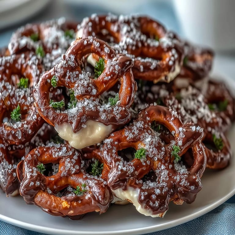 Bite-sized shamrock pretzels dipped in creamy white chocolate and topped with festive green sugar crystals.