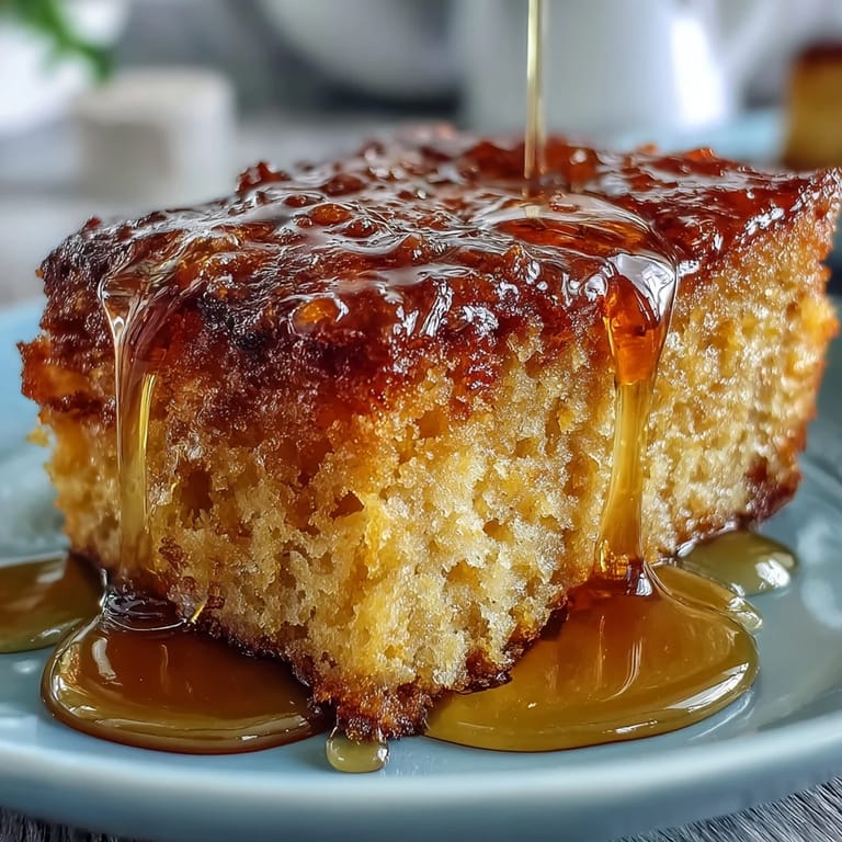 Delicate cake infused with dandelion honey and finished with a glossy lemon glaze for dessert.