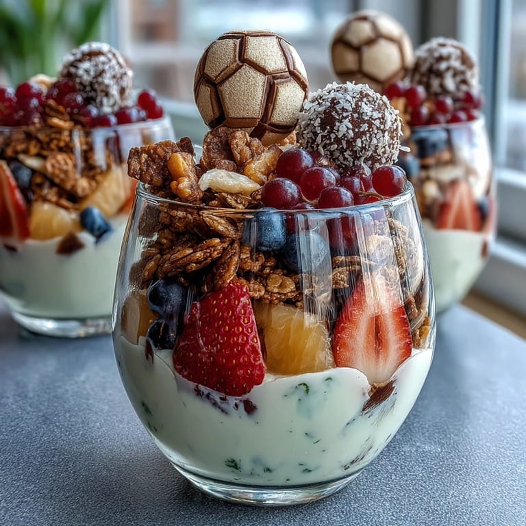 Vibrant fruit and yogurt snack cups topped with crunchy granola, perfect for soccer teams.