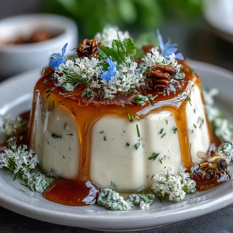 Creamy Honey Lavender Panna Cotta in a glass, garnished with edible lavender buds and berries.