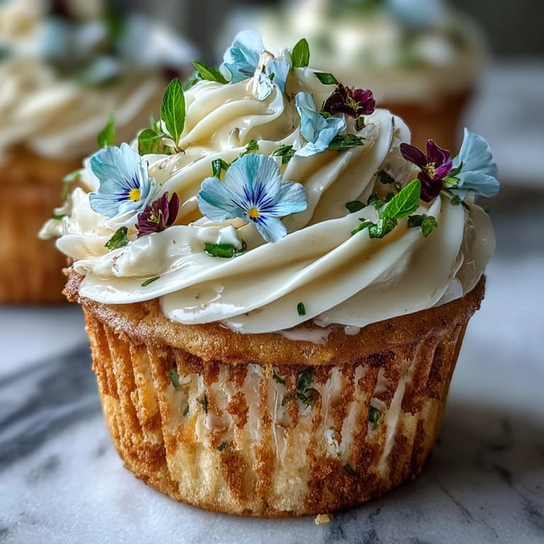 Spring cupcakes adorned with fresh edible flowers and light vanilla frosting—a perfect treat for seasonal celebrations.