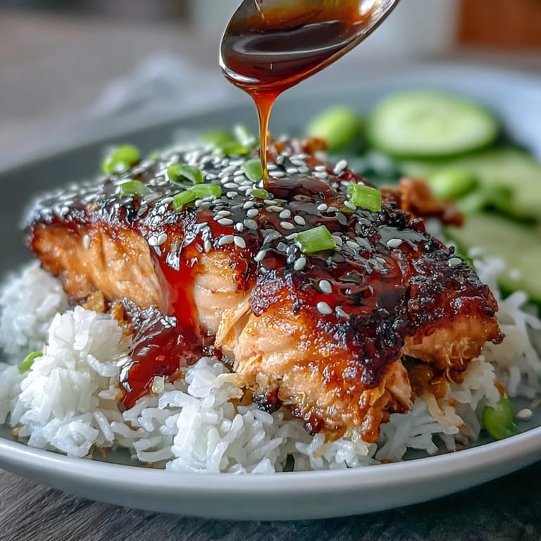 Perfect salmon teriyaki bowl, showcasing vibrant colors and refreshing, crisp toppings.