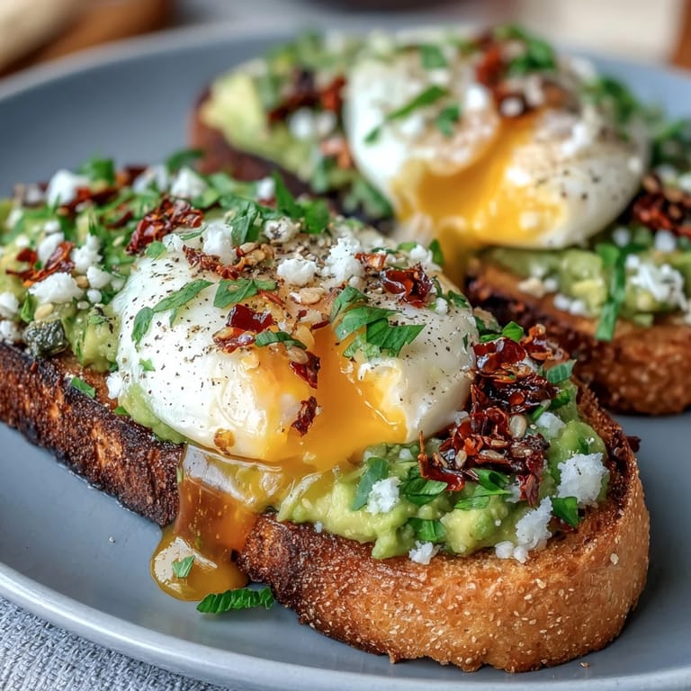 Creamy Chili Crisp Avocado Toast with a perfectly poached egg and spicy chili crunch topping.