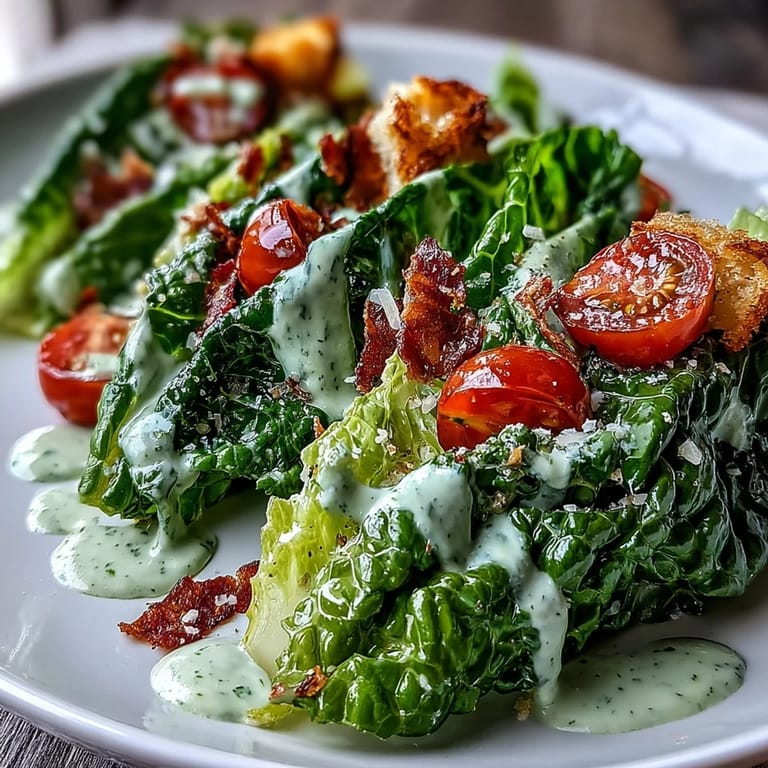 Hearty Tahini Caesar Salad featuring crunchy croutons and a rich, lemony tahini sauce.