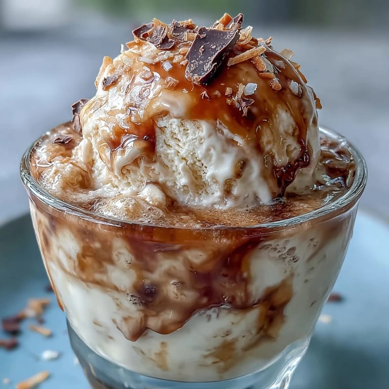 Refreshing coconut cold brew coffee float with scoops of vanilla bean ice cream.