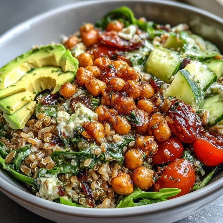 Hearty Ancient Grains Bowl showcasing nutty farro, fluffy quinoa, and savory chickpeas.