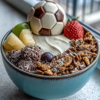 Healthy soccer team snack cups with fresh fruit and granola in clear cups for easy serving.