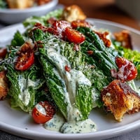 Creamy Tahini Caesar Salad with crisp romaine, bright lemons, and savory croutons.