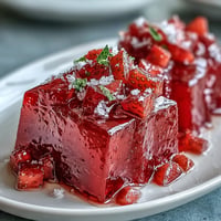 Delectable Strawberry Rose Gelatin Mosaic Cake, shimmering with colorful cubes.