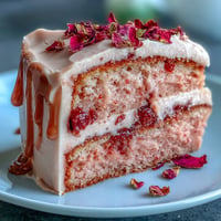 Ethereal Bridal Shower Rosé Velvet Cake, shimmering with edible gold.