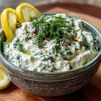 Creamy Skyr Tzatziki Dip with fresh dill, cucumber, and vibrant lemon zest.